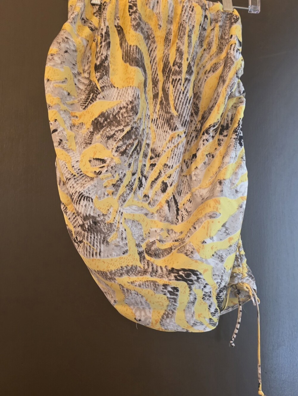 Yellow Printed Ruched Mini Skirt with Drawstring Detail - Picture 8 of 9